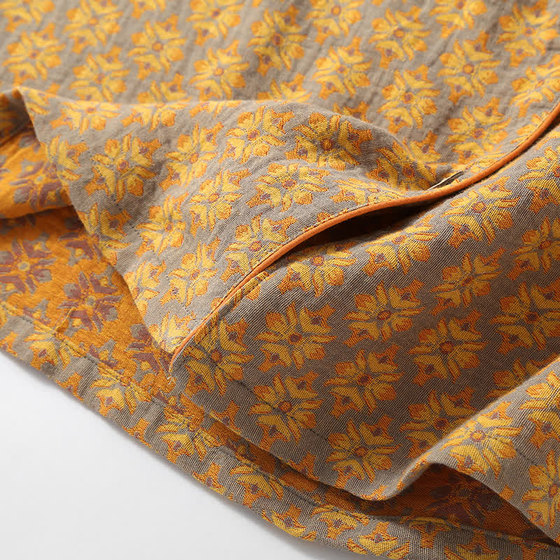 Ensemble pyjama en gaze de coton à motif jacquard vintage et col en V