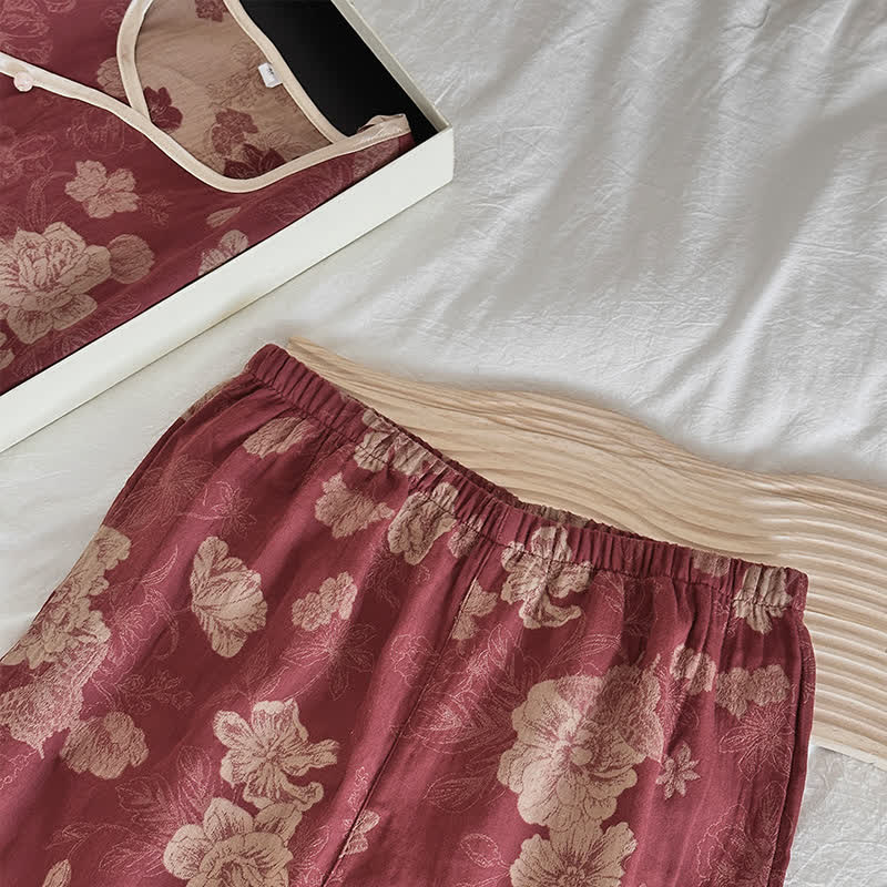 Ensemble de nuit en jacquard de gaze de coton à fleurs vintage