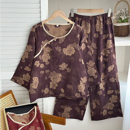 Ensemble de nuit en jacquard de gaze de coton à fleurs vintage