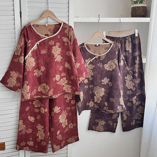 Ensemble de nuit en jacquard de gaze de coton à fleurs vintage