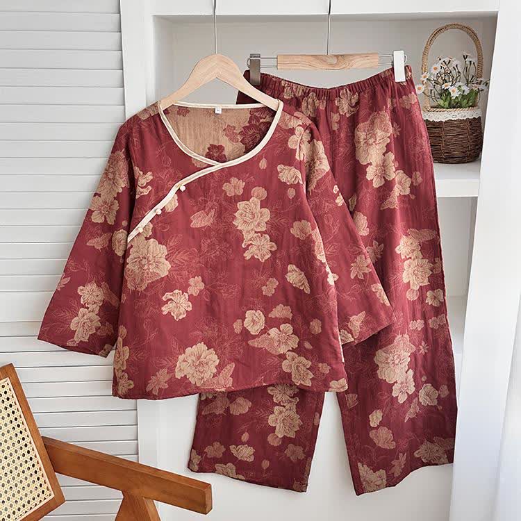 Ensemble de nuit en jacquard de gaze de coton à fleurs vintage
