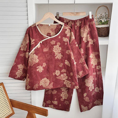 Ensemble de nuit en jacquard de gaze de coton à fleurs vintage
