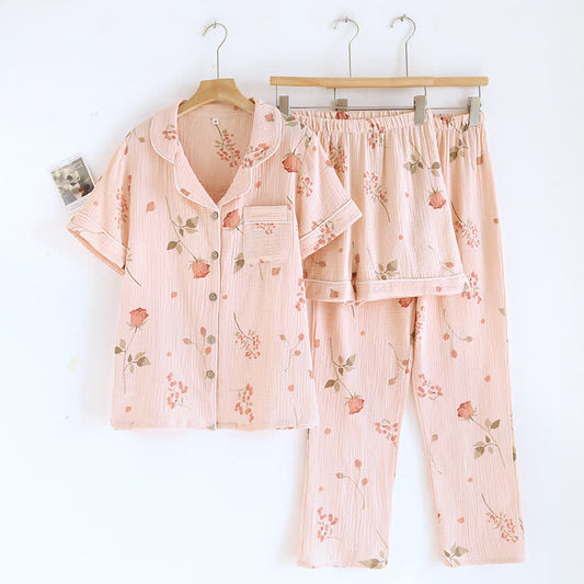 Ensemble pyjama cardigan en gaze de coton Rural Rose (3 pièces)