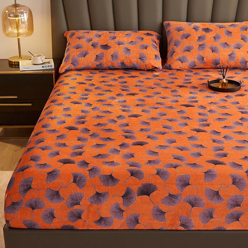 Drap-housse doux de style vintage avec feuilles de ginkgo
