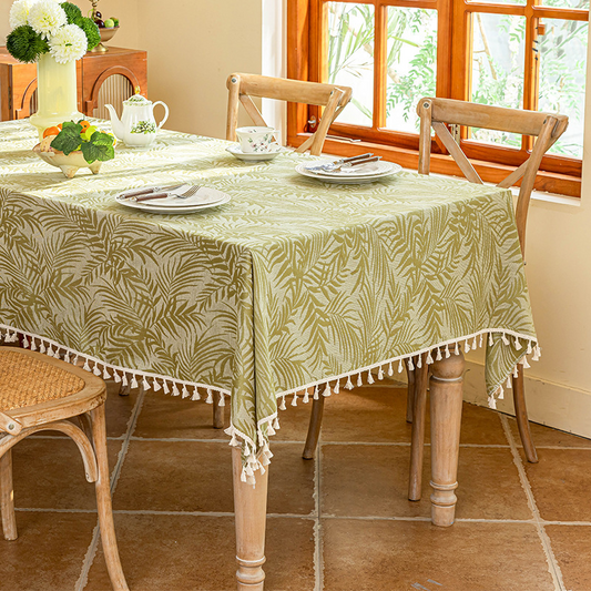 Nappe jacquard à feuilles rurales et pompons