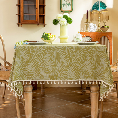 Nappe jacquard à feuilles rurales et pompons