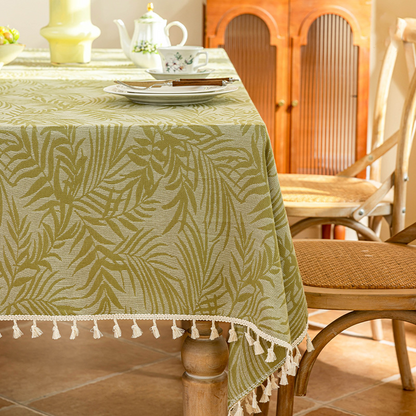 Nappe jacquard à feuilles rurales et pompons