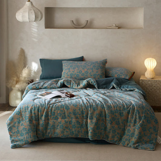 Linge de lit en gaze de coton double épaisseur à motif floral
