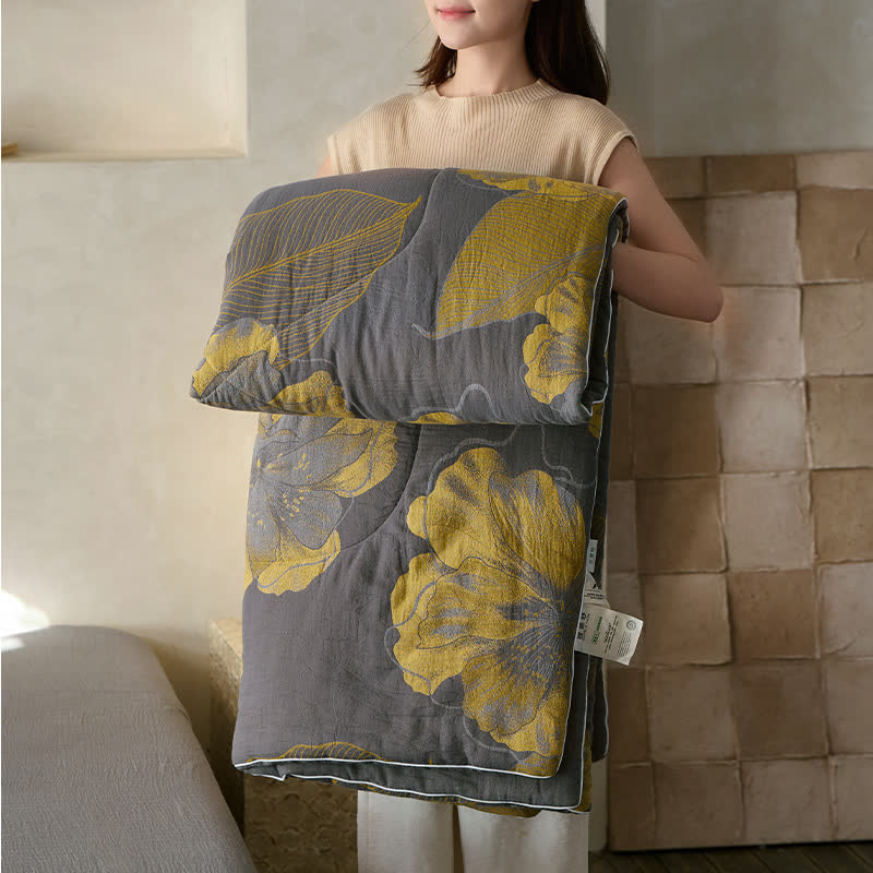 Linge de lit en gaze de coton respirant avec des fleurs en fleurs
