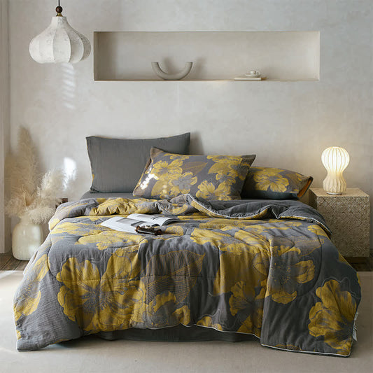 Linge de lit en gaze de coton respirant avec des fleurs en fleurs