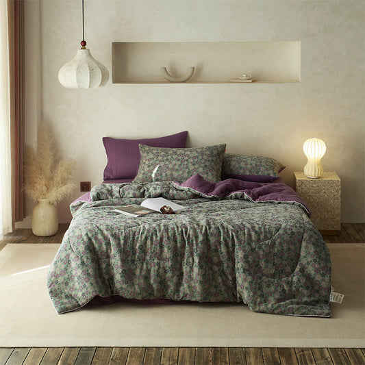 Linge de lit confortable en gaze de coton avec motif floral jacquard