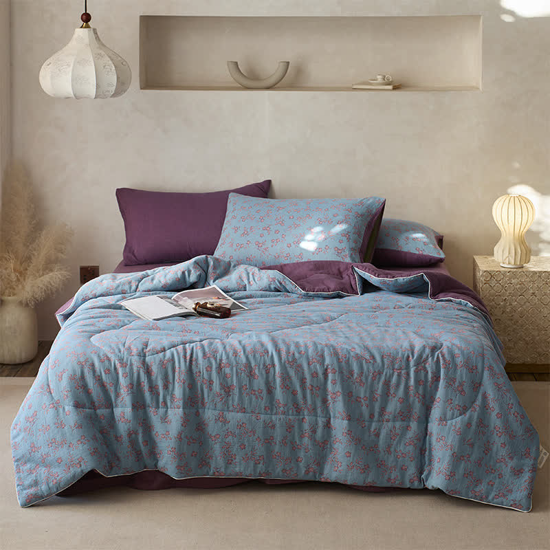 Linge de lit confortable et respirant en gaze de coton à motif floral