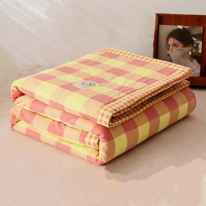 Linge de lit vintage à carreaux teint en fil en pur coton