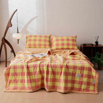 Linge de lit vintage à carreaux teint en fil en pur coton