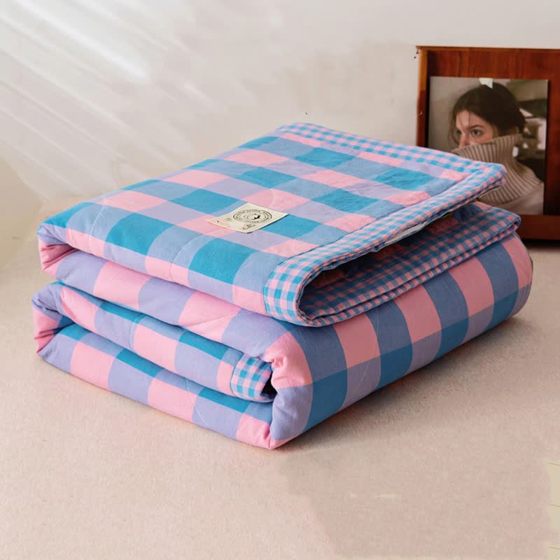 Linge de lit vintage à carreaux teint en fil en pur coton