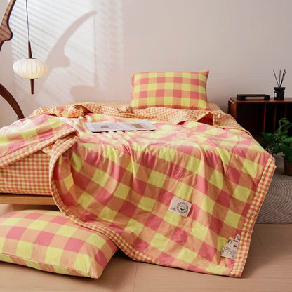 Linge de lit vintage à carreaux teint en fil en pur coton