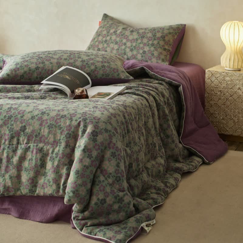 Linge de lit confortable en gaze de coton avec motif floral jacquard