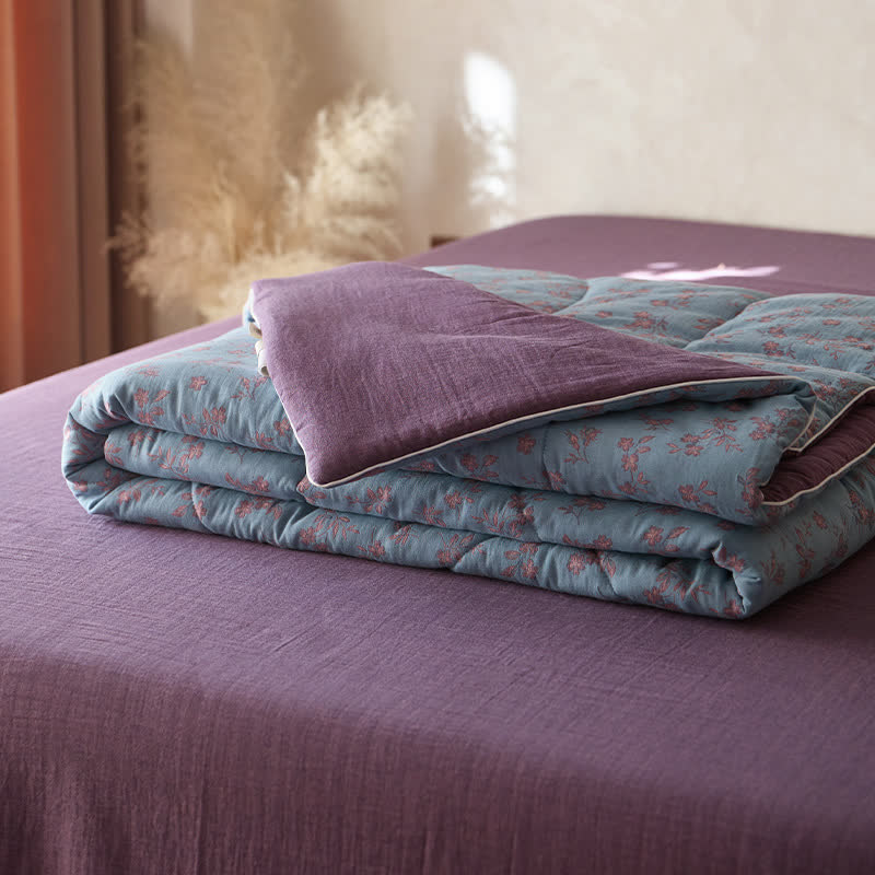 Linge de lit confortable et respirant en gaze de coton à motif floral