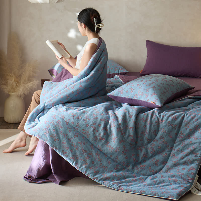 Linge de lit confortable et respirant en gaze de coton à motif floral