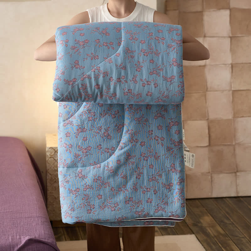 Linge de lit confortable et respirant en gaze de coton à motif floral
