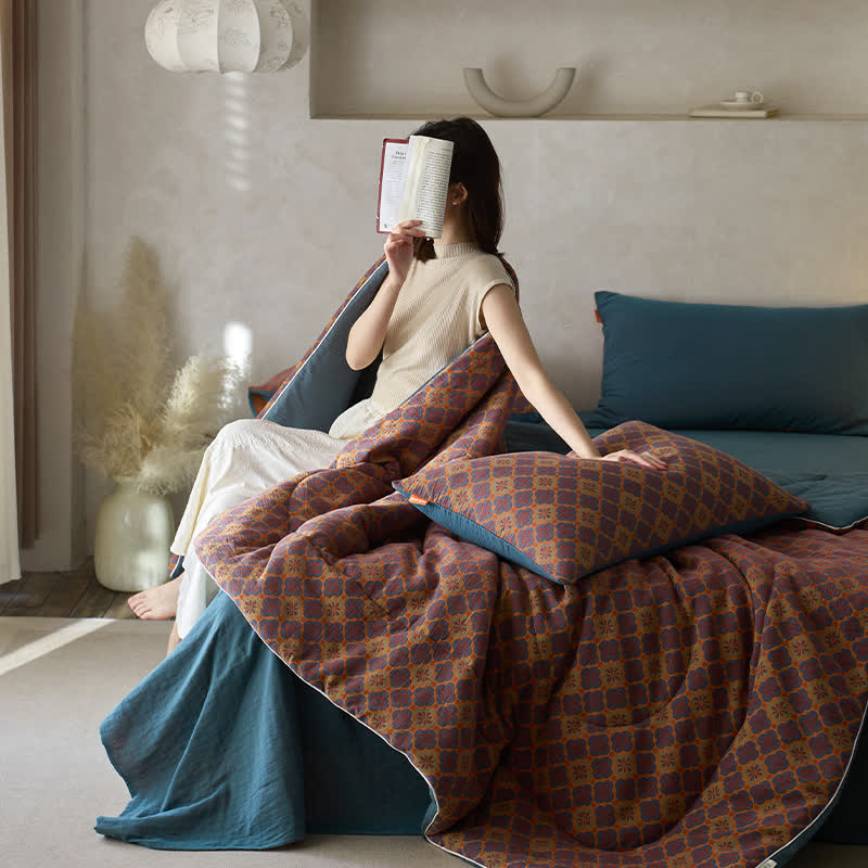 Linge de lit jacquard confortable de style vintage en gaze de coton