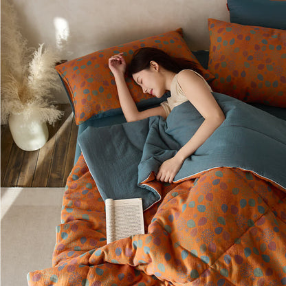 Linge de lit confortable en gaze de coton avec motif de feuilles jacquard