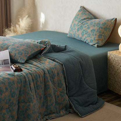 Linge de lit en gaze de coton double épaisseur à motif floral