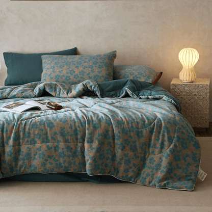 Linge de lit en gaze de coton double épaisseur à motif floral