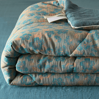Linge de lit en gaze de coton double épaisseur à motif floral