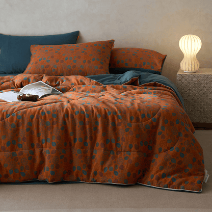 Linge de lit confortable en gaze de coton avec motif de feuilles jacquard