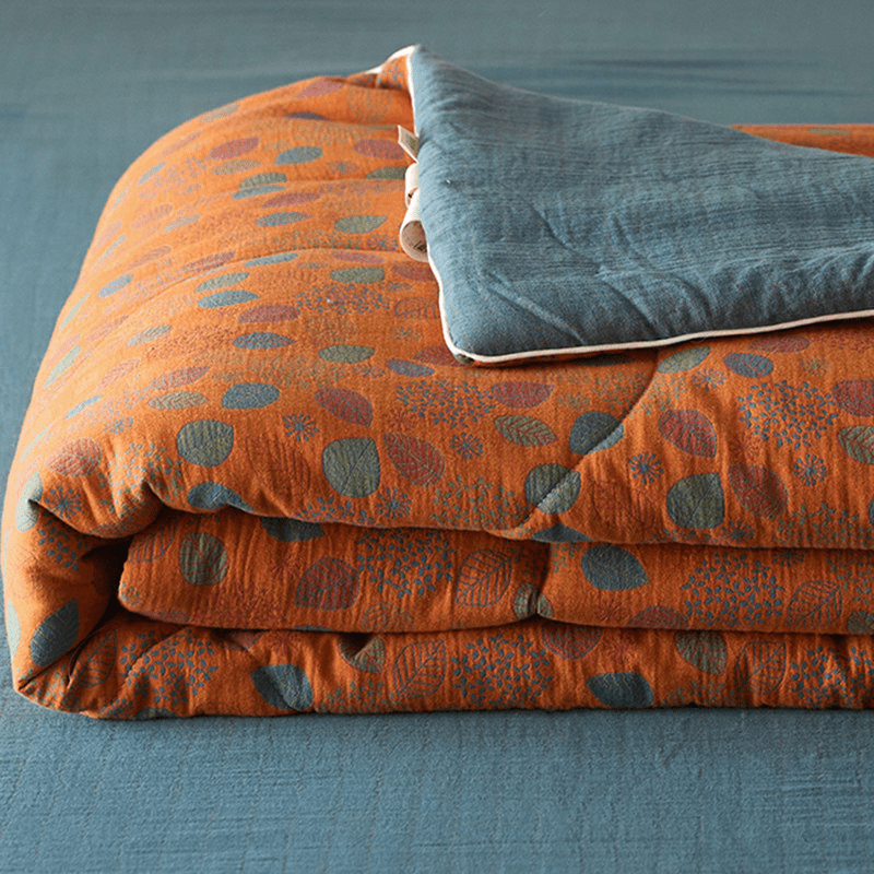 Linge de lit confortable en gaze de coton avec motif de feuilles jacquard