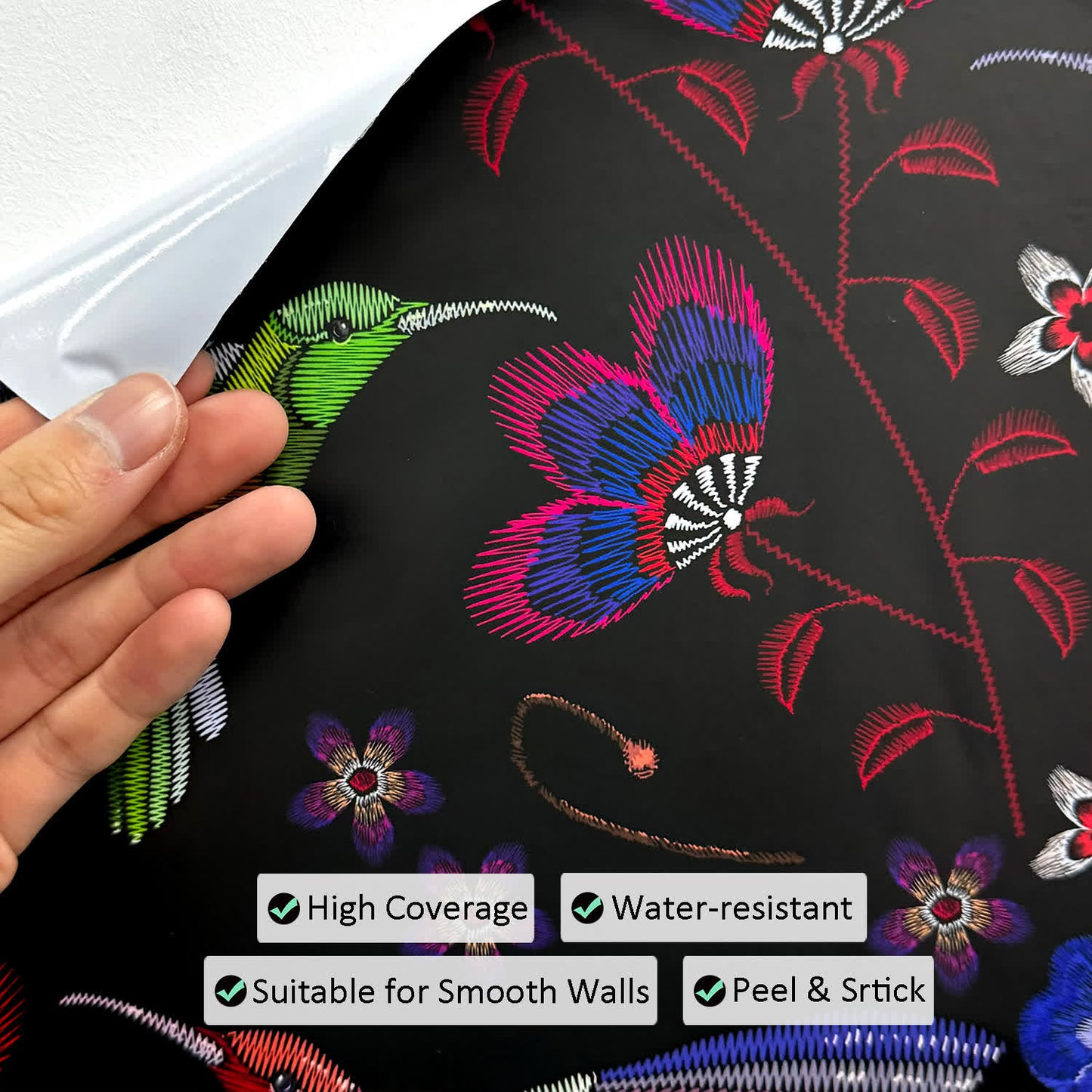 Papier peint amovible à motif de fleurs et d'oiseaux à décoller et à coller