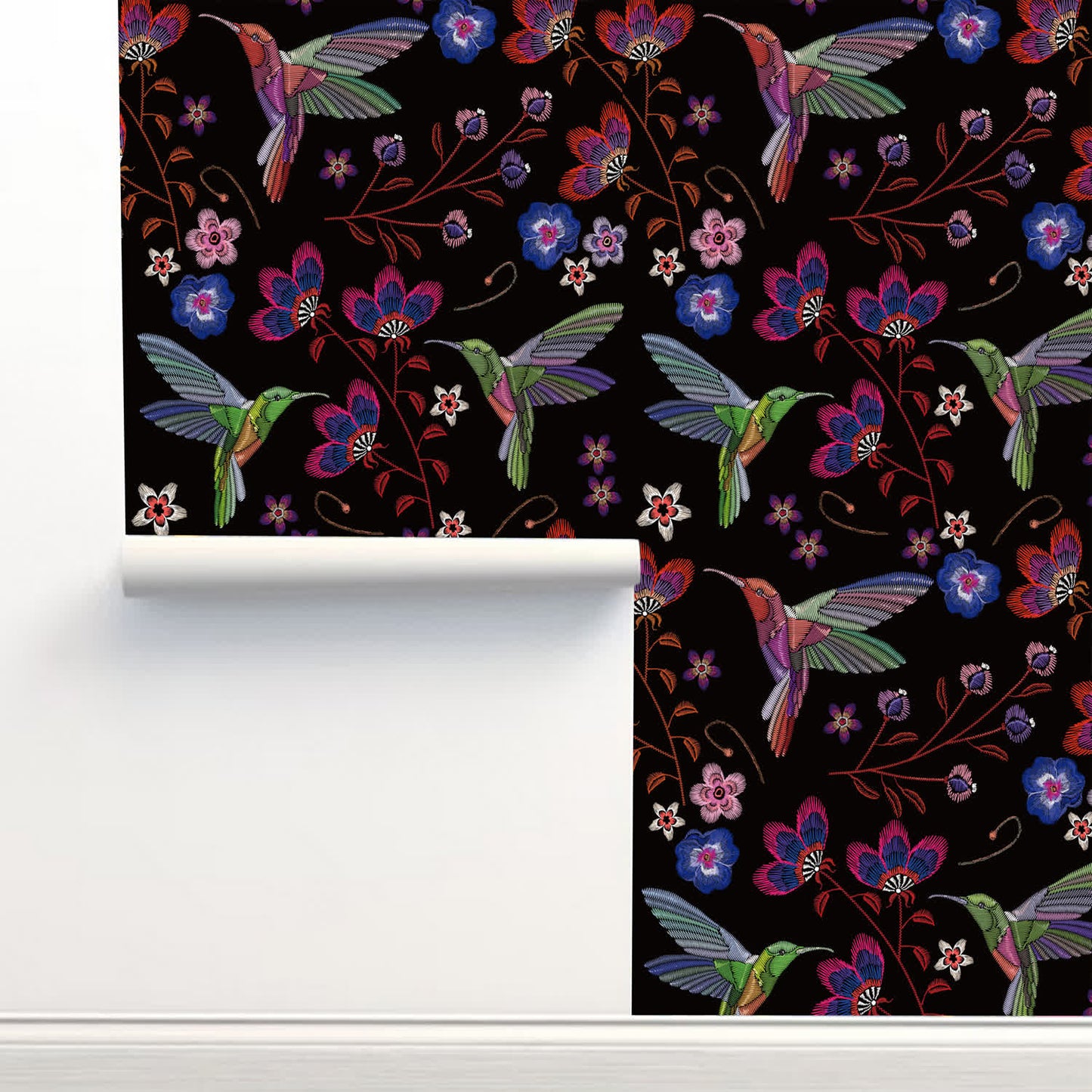 Papier peint amovible à motif de fleurs et d'oiseaux à décoller et à coller