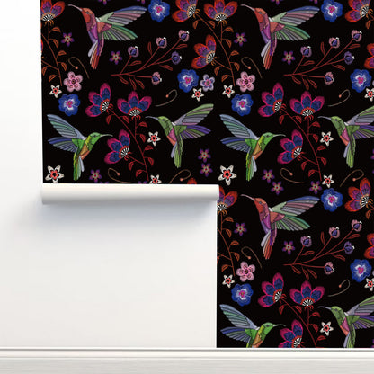 Papier peint amovible à motif de fleurs et d'oiseaux à décoller et à coller