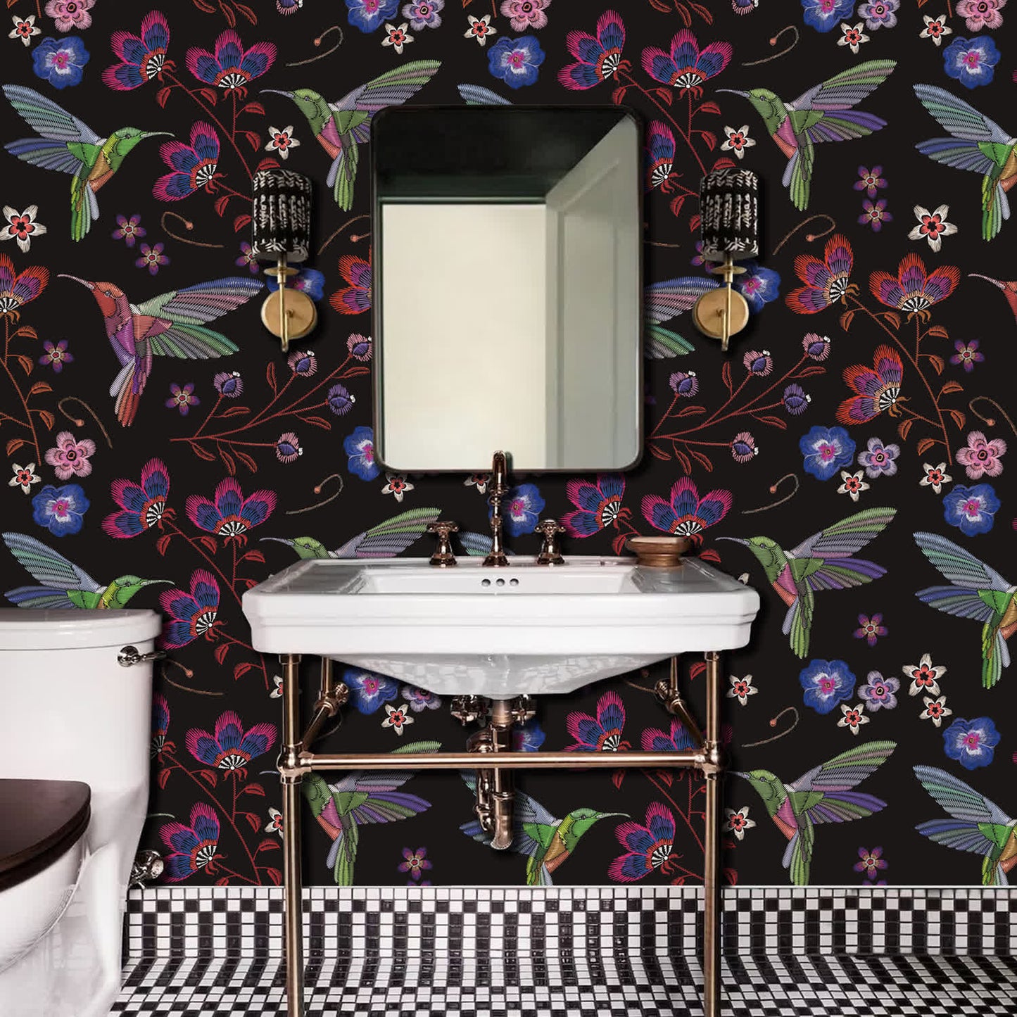 Papier peint amovible à motif de fleurs et d'oiseaux à décoller et à coller