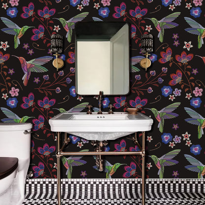 Papier peint amovible à motif de fleurs et d'oiseaux à décoller et à coller