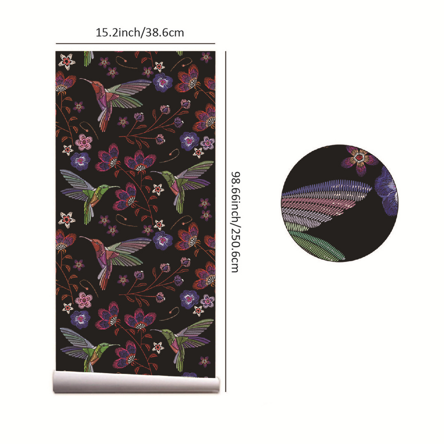 Papier peint amovible à motif de fleurs et d'oiseaux à décoller et à coller