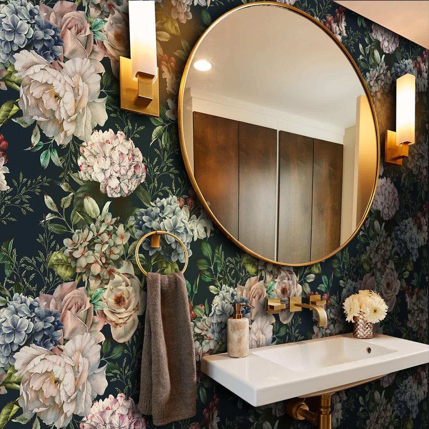 Papier peint décoratif rétro floral amovible à faire soi-même