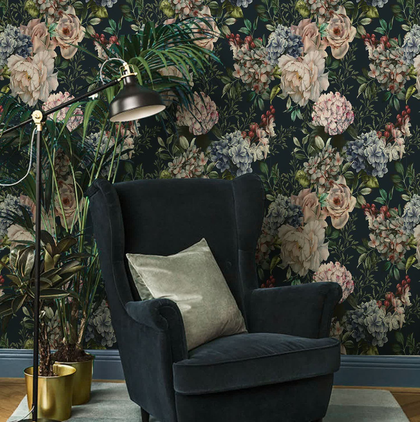 Papier peint décoratif rétro floral amovible à faire soi-même
