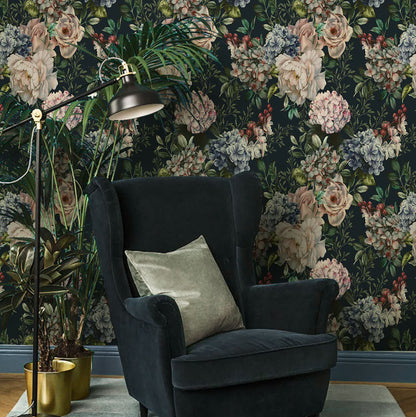 Papier peint décoratif rétro floral amovible à faire soi-même
