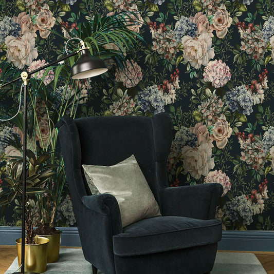 Papier peint décoratif rétro floral amovible à faire soi-même