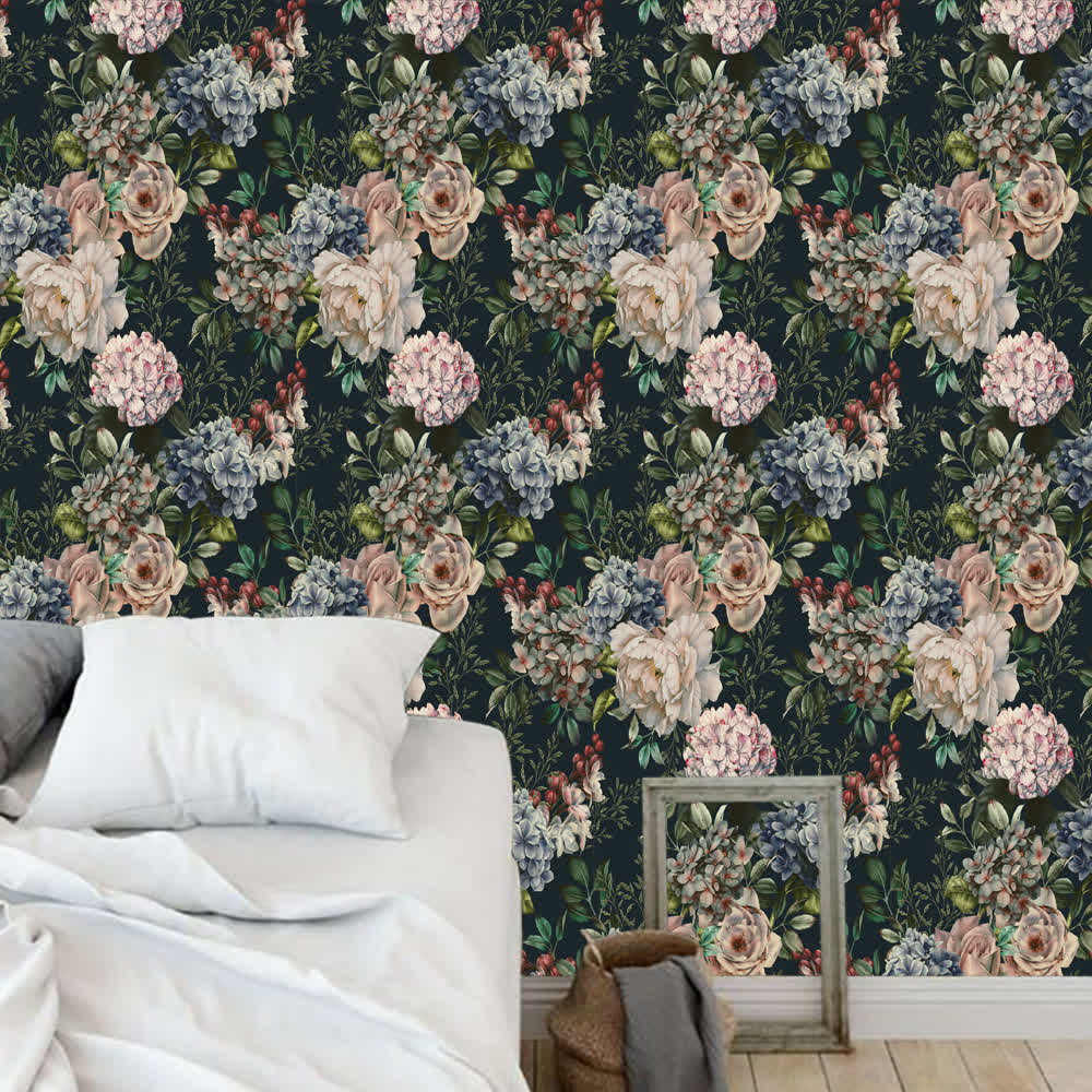 Papier peint décoratif rétro floral amovible à faire soi-même