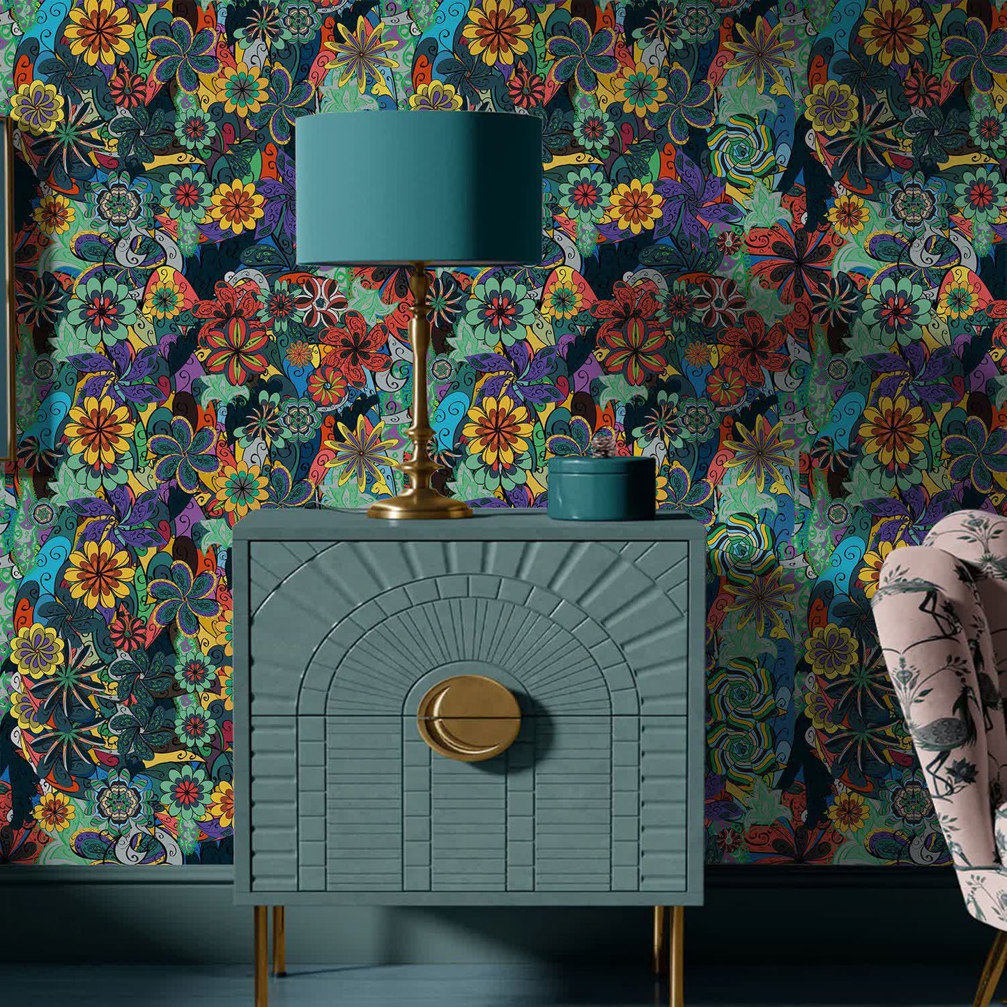 Papier peint décoratif floral lumineux amovible à faire soi-même