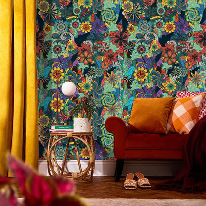 Papier peint décoratif floral lumineux amovible à faire soi-même