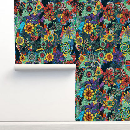 Papier peint décoratif floral lumineux amovible à faire soi-même