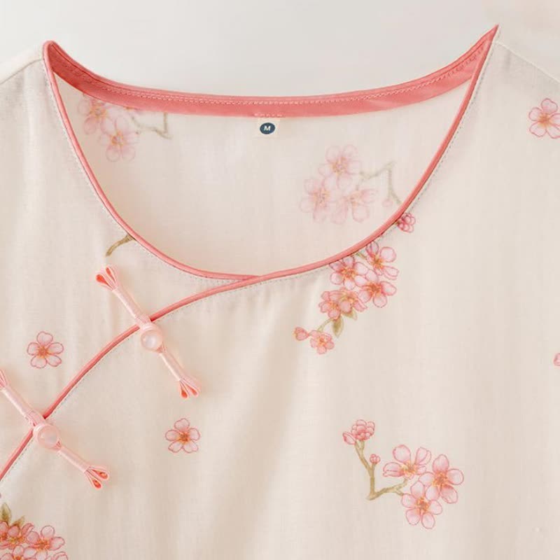 Ensemble de nuit élégant en gaze de coton avec fleurs de prunier