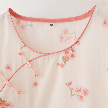 Ensemble de nuit élégant en gaze de coton avec fleurs de prunier