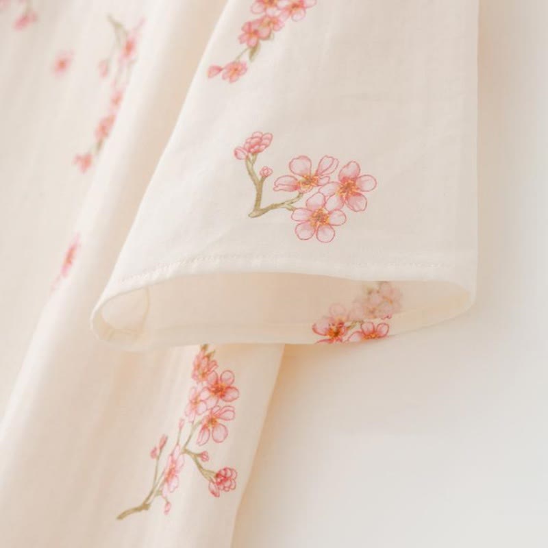 Ensemble de nuit élégant en gaze de coton avec fleurs de prunier