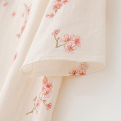 Ensemble de nuit élégant en gaze de coton avec fleurs de prunier