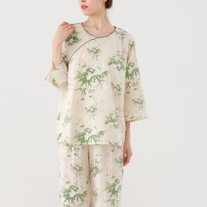 Ensemble de nuit en gaze de coton et bambou vert